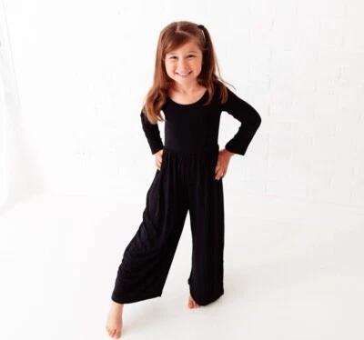 Onyx Girl's Solid Black Bamboo Leggy Romper - Image 1 of 4
