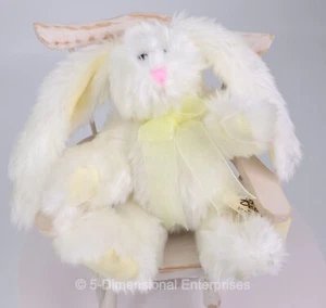 BERKELEY DESIGNS Bianco CONIGLIETTO CONIGLIO 7" Peluche Nastro Giallo Pasqua Nuovo con Etichetta - Foto 1 di 13