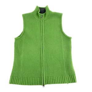 Eddie Bauer Womens Lambswool Blend Full Zip Sweater Vest Sz L Green Grey Lined - Picture 1 of 9
