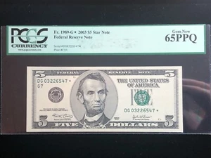 $5 2003 Star * Chicago PCGS Gem New 65PPQ #DG03226547* FRN Banknote Fr. 1989-G* - Picture 1 of 5