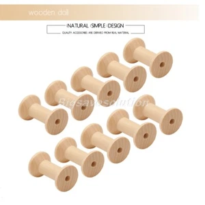 10Pcs/set Natural Wooden Needlework Bobbins Thread Spools Ribbon Reels Organizer - Picture 1 of 12
