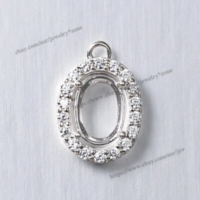 Semi Mount Silver Pendant/Earring Setting 7x5mm Cabochon Oval Shape Pre Notched - Image 1 of 4