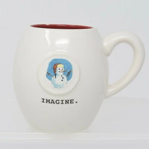 Rae Dunn Imagine Snowman Mug Red Interior New Santa Hat Magenta Holiday Xmas - Picture 1 of 9