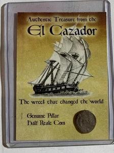 EL CAZADOR SHIPWRECK PILLAR 1/2 REAL COIN 1768 SILVER COIN - Picture 1 of 3