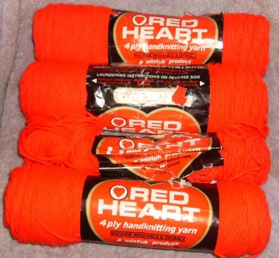 LOT OF 4 RED HEART RED 4 PLY YARN 3 SKEINS NEW & 1 USED WASH & DRY - Image 1 of 4