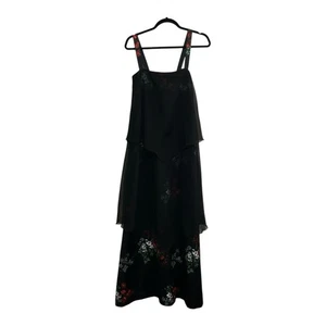 Black Floral Tiered Maxi Dress Whimsigoth Y2K Boho S/M? No Brand Or Size Tag Vtg - Picture 1 of 13