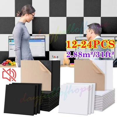 12/24X Acoustic Wall Panels Studio Sound Proofing Insulation Self-Adhesive Tiles