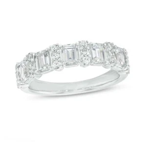 Vera Wang Love 1-1/2 CTW Simulated Diamond Alternating Wedding Band Silver Ring - Picture 1 of 3