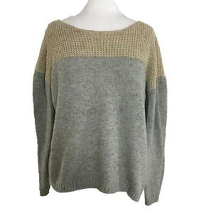 Olivia Sky Womens Sweater Size Small Wool Blend Gray Tan Pullover Textured Boxy - Picture 1 of 12