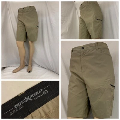 Pantalones Cortos Zeroxposur 42 Marrón Nylon Spandex Frente Plano Cremallera Bolsillo YGI N2-607 Foto 1 de 4