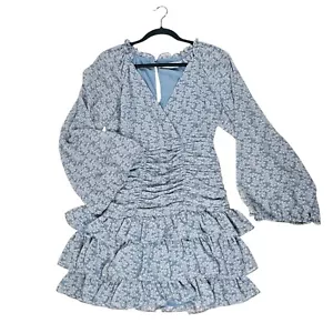 ASTR The Label Blue Multi Floral Tiered Long Sleeve Mini Dress S Lined - Picture 1 of 9