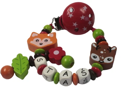 Schnullerkette mit Namen Fuchs Reh Junge Mädchen Babygeschenk Geburt Babyparty - Bild 1 von 4