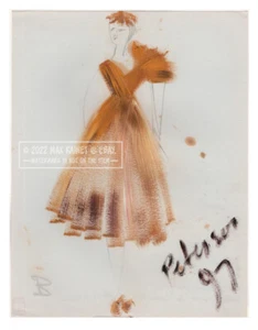 C Peterson 1997 Fashion Walk #31 Lady in Golden Drape Dress w Hat * OIL PAINTING - Bild 1 von 19