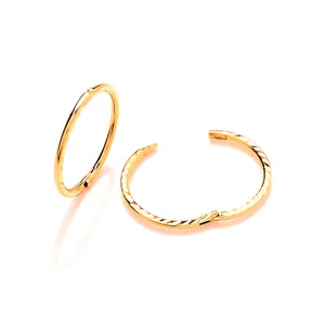 9ct Yellow Gold Pair Of Diamond Cut Hinged Sleepers 13/14/16mm 375 Stamped NEW - Picture 1 of 3