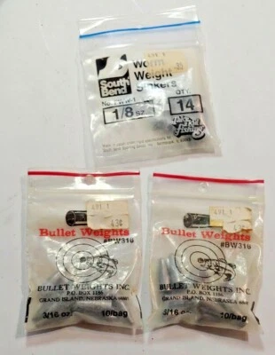3 paquetes de pesas de pesca South Bend de colección pesas de bala Foto 1 de 3