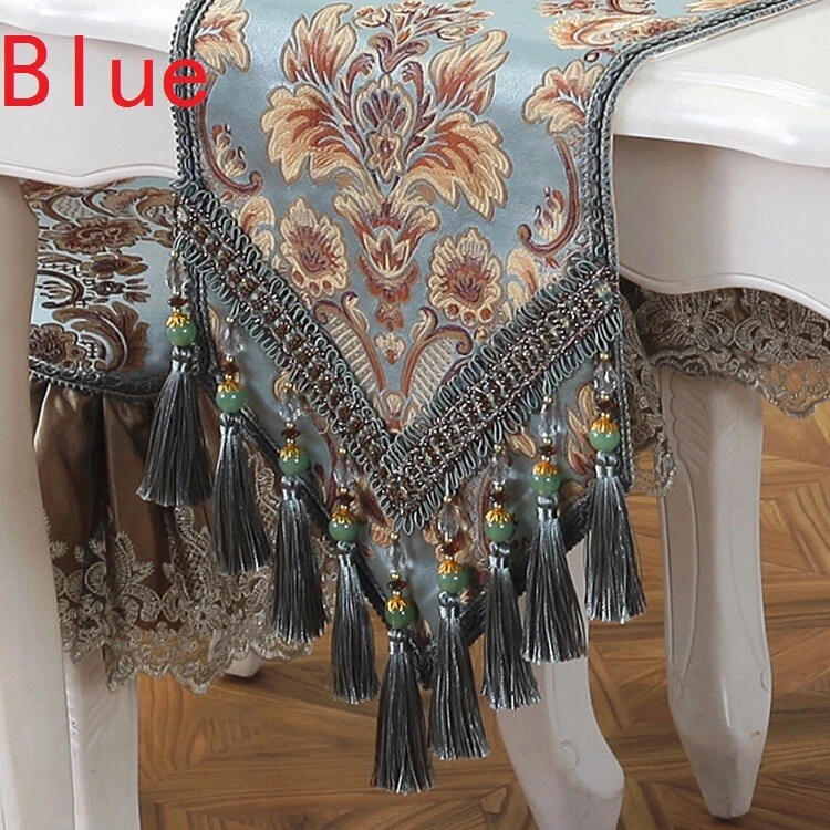 Fringe Jacquard Table Runner Luxury Vintage Tablecloth Dining Room Kitchen Decor - Image 1 of 4