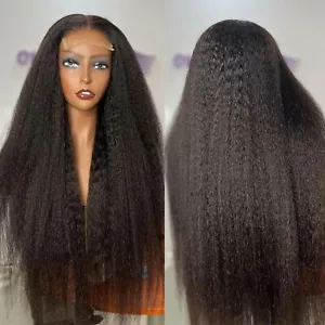 Brazilian Kinky Straight Human Hair 5x5 Lace Closure Wig 100% Virgin Hair Units - Picture 1 of 7