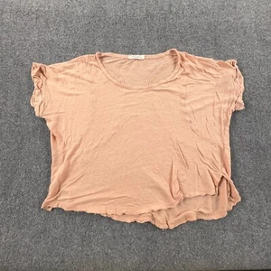 rag and bone Top Womens Small Orange Linen Short Sleeve Stretch Scoop Neck - Picture 1 of 11