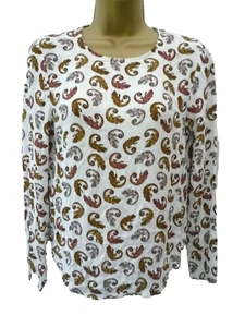H&M Ladies Size 6 8 White Brown Multi Iguana Reptile Casual Cut Out Blouse Top - Picture 1 of 10