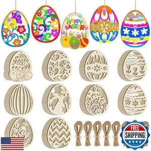 80PCS Wooden Easter Ornaments to Paint, 10 Styles DIY Blank Unfinished Wood E - Picture 1 of 5