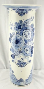 Delft Unbrella Stand Hand Painted Blue White 22" Tall - Picture 1 of 9