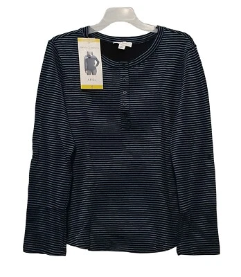 Vintage America sz:S Women's Long Sleeve Cotton Blouse Top Black/Navy Stripe - Image 1 of 4