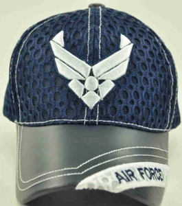 NEW! MESH W/LEATHER US AIR FORCE WING USAF CAP HAT NAVY - Picture 1 of 3