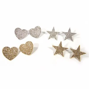 Crystal Rhinestone Silver Gold Metal Star Heart Stud Fashion Jewelry Earrings - Picture 1 of 28