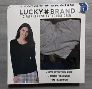 Lucky Brand *2 Pack* Shirts Womens Large Gray/Black Long Sleeve Lounge Crew - Picture 1 of 4