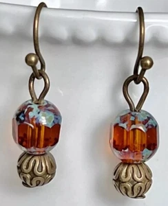 Little Bronze and Amber Earrings. Boho Chic. Burnt Orange. - Picture 1 of 3