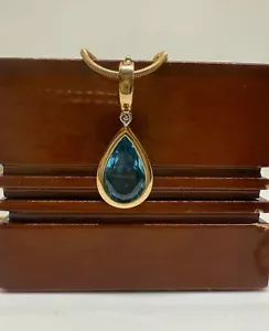 9ct Yellow Gold Blue Topaz Diamond 9ct Enhancer Bale Pendant - Picture 1 of 5