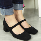 Dance Shoes Ladies Comfy Square Toe Mary Jane Buckle Casual Smart Womens Sizes