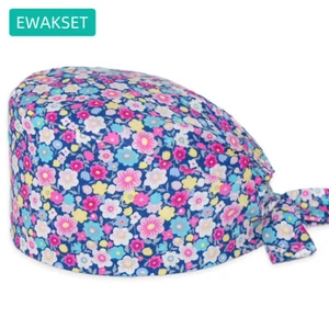 women's floral printed scrub cap cotton spa beauty work hat medical surgical cap - Picture 1 of 8