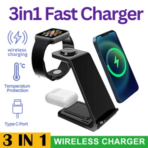 3 in 1 Wireless Charging Station Travel Multple Devices Charge Stand Phone/Watch - Picture 1 of 14