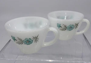 Vintage Fire King Anchor Hocking Blue Flower Coffee Tea Cup Milk Glass Floral-2 - Picture 1 of 8
