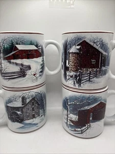 Kathy Glasnap Winter Scene Mug Set Of 4 For National Wildlife Coffee Tea 14 Oz - Picture 1 of 14