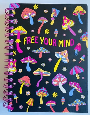 FREE YOUR MIND lined JOURNAL Notebook Spiral Mushroom Boho Hippie Garden Fungi - Image 1 of 4