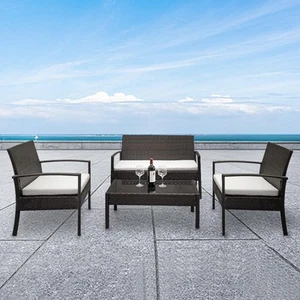 4 Pieces Rattan Patio Furniture Set Lawn Sofa Set /w Cushion Seat Mix Wicker - Picture 1 of 12