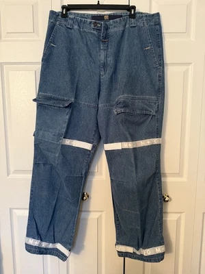 Pantalones de mezclilla vintage Marithe Francois Girbaud 44M cinta blanca correa de carga holgada  Foto 1 de 4