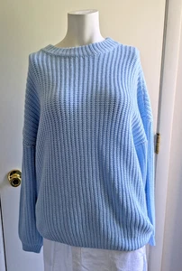 Pretty Garden Women's Sweater Baby Blue Oversized Medium 2025 Casual Crewneck - Picture 1 of 7