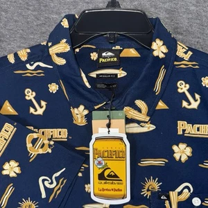 Camisa Quiksilver Pacifico Para Hombres Azul Hawaiano Botón Verano Cerveza Cerveza Talla M NUEVA - Imagen 1 de 9