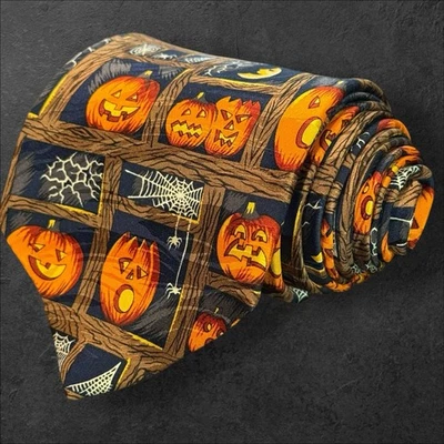 Corbata para hombre artefactos de museo Halloween calabaza cuello corbata seda naranja negra Foto 1 de 4