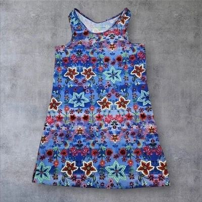Garnet Hill Kids Colorful Floral Stretch Racerback Tank Dress Size Large T50 - Image 1 of 4
