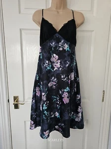M&S Satin Nightdress Floral Size 12 Purple Adjustable Straps Lace Feminine - Picture 1 of 10