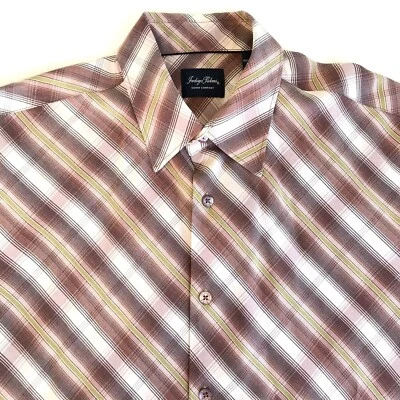 INDIGO PALMS Men’s Diagonal Plaid Sport Shirt LARGE Short Sleeve Brown - Image 1 of 4