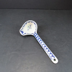 Polish Pottery Ladle Small 2 3/4 Inch by 6 3/4 Inch Blue Circles and Flower - Picture 1 of 7