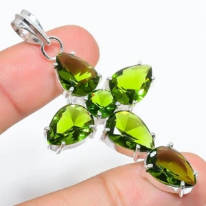 Green Peridot Gemstone Handmade 925 Sterling Silver Jewelry Pendant Size 2.5" - Picture 1 of 1