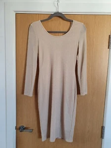 Creamy And Gold Midi Bodycon Dress Size 10 - Picture 1 of 3