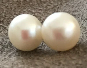  White Pearl Earrings Top Quality Pearls 8mm 18k Gold Plated Sterling Silver 925 - Bild 1 von 6