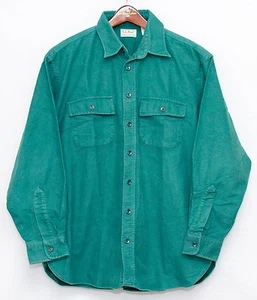 VTG LL BEAN Chamois Green Shirt Grunge Camp Flannel Cotton USA Made ~ Size 18 - Picture 1 of 3